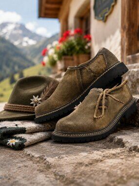 Men’s Antiqued Brown Lederhosen Shoes | Bavarian German Oktoberfest Footwear